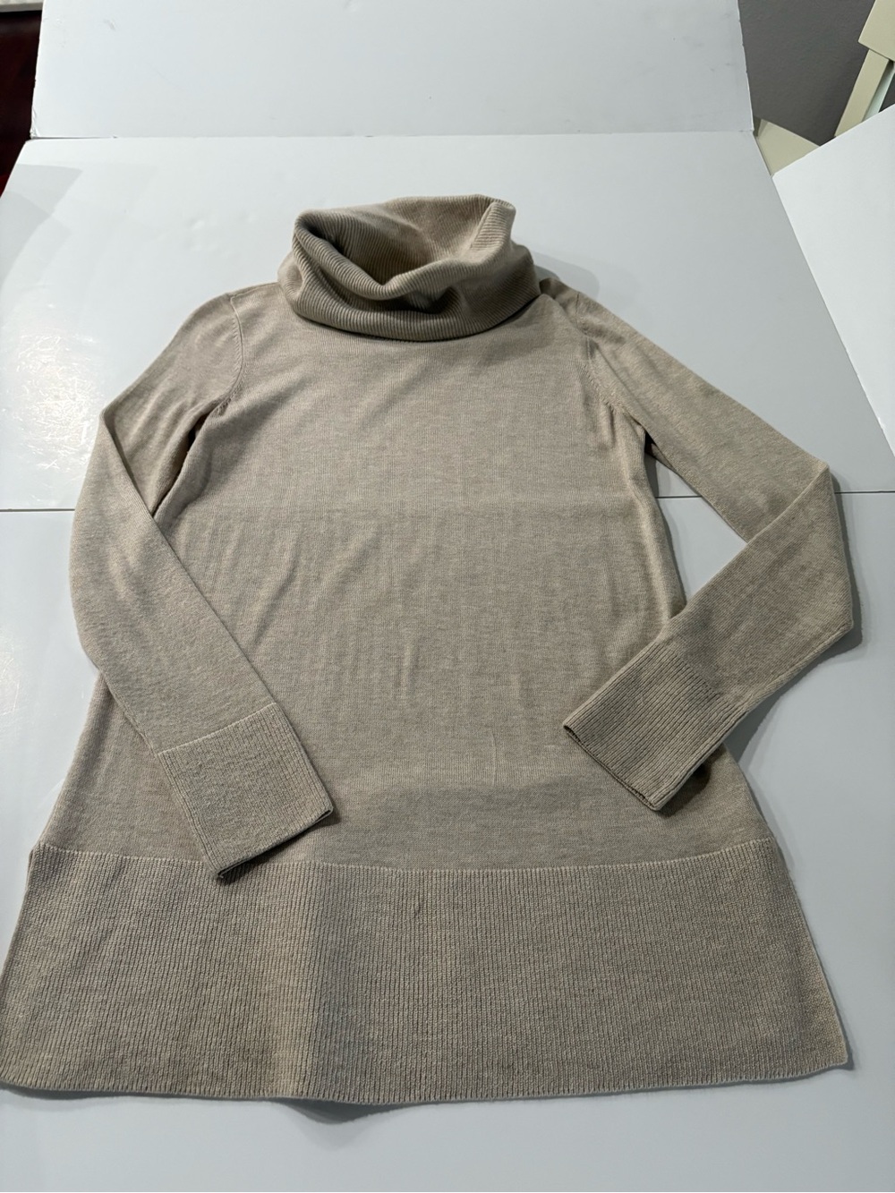 Loft Women's Turtleneck Tunic Sweater - Beige, size medium